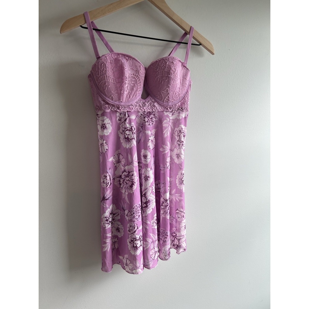 Large Pink Floral Nightgown Lace Bustier Babydoll Sleepwear Sexy Bridal Vibes - Picture 3 of 8